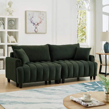 83'' Futon Sofa Bed, Polyester Fabric Comfy Futon Couch Bed with 2 Square Pillows, Convertible Sleeper Sofa with Adjustable Backrest,  Modern Loveseat Sleeper for Living Room, Dark Green