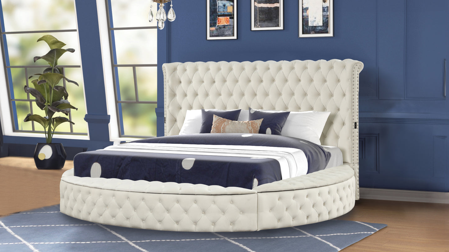 HAZEL Modern Style Queen Bed with USB Charger & Made with Wood in Cream (CA INVENTORY)