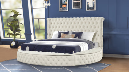 HAZEL Modern Style Queen Bed with USB Charger & Made with Wood in Cream (CA INVENTORY)