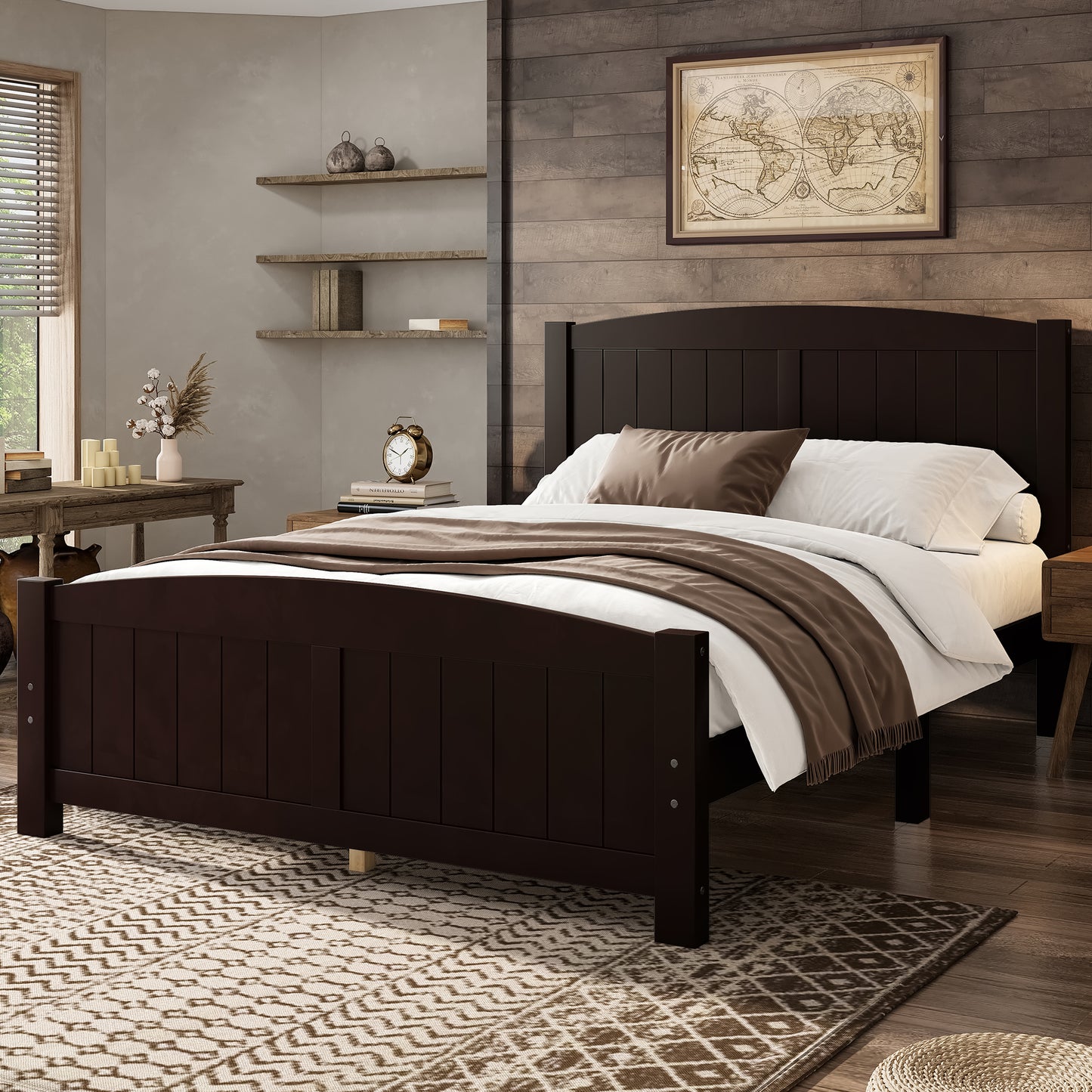 Full Size Platform Bed, Solid Wood Platform Bed with Support Slats and Strong Structure, No Box Spring Needed, Espresso