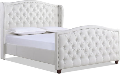 Jennifer Taylor Home Marcella Upholstered Shelter Headboard Bed Set, Queen, Olive Green Performance Velvet