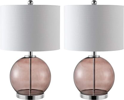 SAFAVIEH Lighting Collection Lonni Smoked Grey Glass 23-Inch Bedroom Living Room Home Office Desk Nightstand round Table Lamp Set of 2 (LED Bulbs Included)