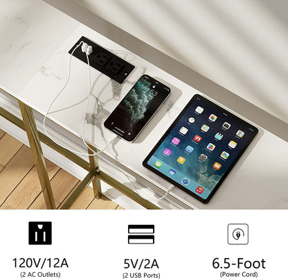 Modern Console Table with Power Outlet and Gold Frame