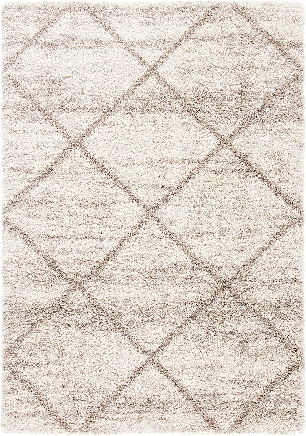 SAFAVIEH Hudson Shag Collection Area Rug - 7' Square, Beige & Ivory, Modern Trellis Design, Non-Shedding & Easy Care, 2-Inch Thick Ideal for High Traffic Areas in Living Room, Bedroom (SGH281S)
