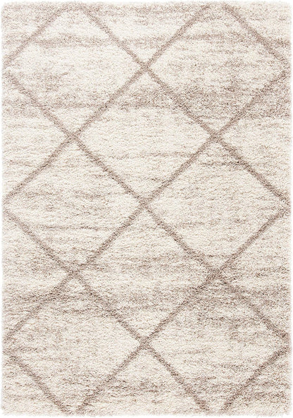 SAFAVIEH Hudson Shag Collection Area Rug - 7' Square, Beige & Ivory, Modern Trellis Design, Non-Shedding & Easy Care, 2-Inch Thick Ideal for High Traffic Areas in Living Room, Bedroom (SGH281S)