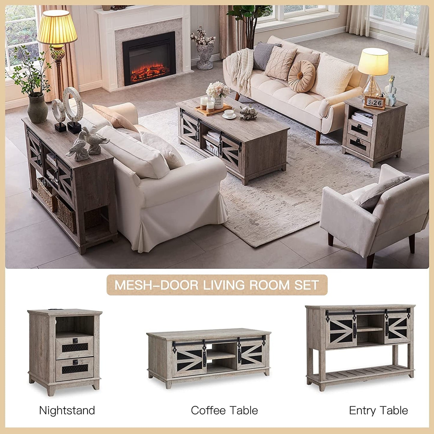 48'' Coffee Table with Storage & Sliding Barn Doors