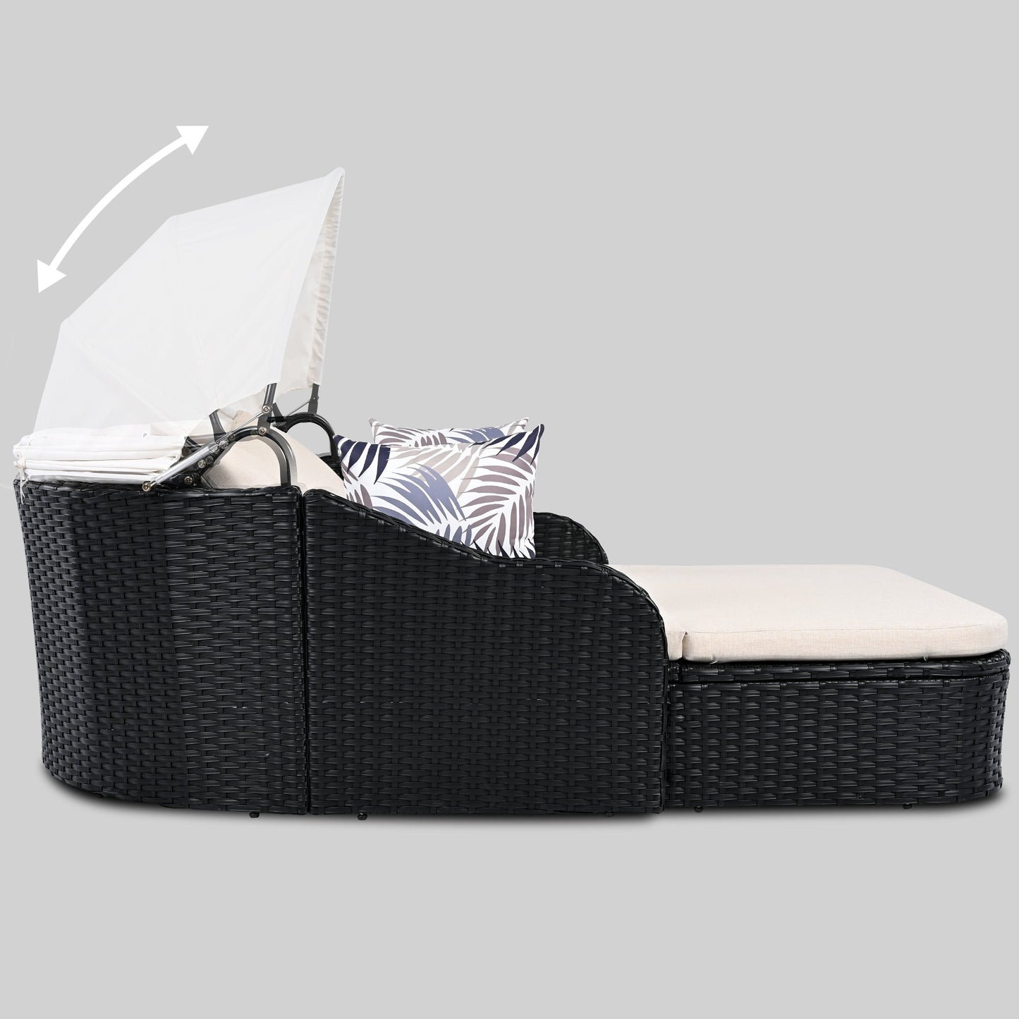 79.9' Outdoor Sunbed with Adjustable Canopy, Double lounge, PE Rattan