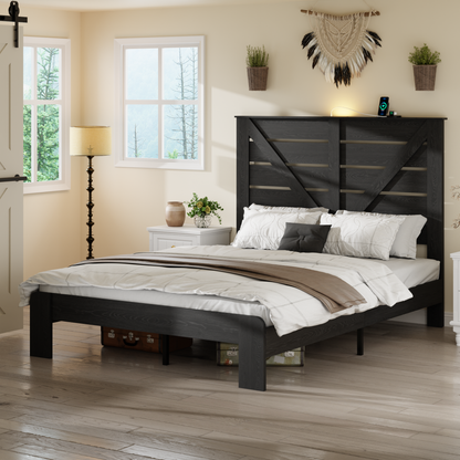 Full Bed Frame Headboard , Wood Platform Bed Frame , Noise Free,No Box Spring Needed and Easy Assembly Tool,Large Under Bed Storage, Black