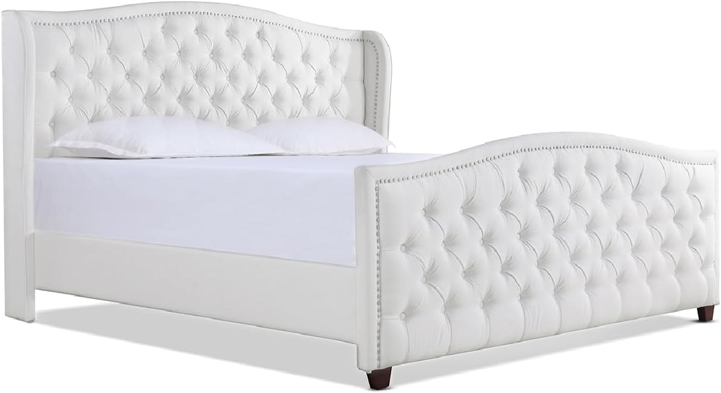 Jennifer Taylor Home Marcella Upholstered Shelter Headboard Bed Set, Queen, Olive Green Performance Velvet