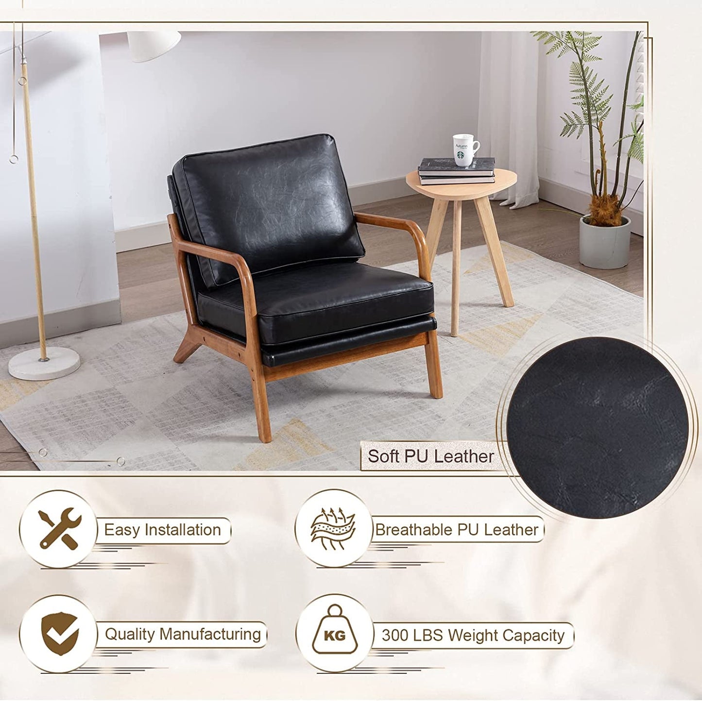 Modern Black Accent Chair with Thick Cushion