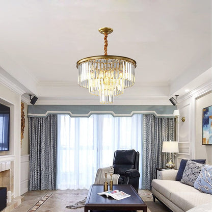 Gold Modern Crystal Chandelier Lighting K9 Crystal round Chandelier Hanging Ceiling Light Fixture 3-Tier Contemporary Crystal Pendant Light for Dining Room Living Room Bedroom