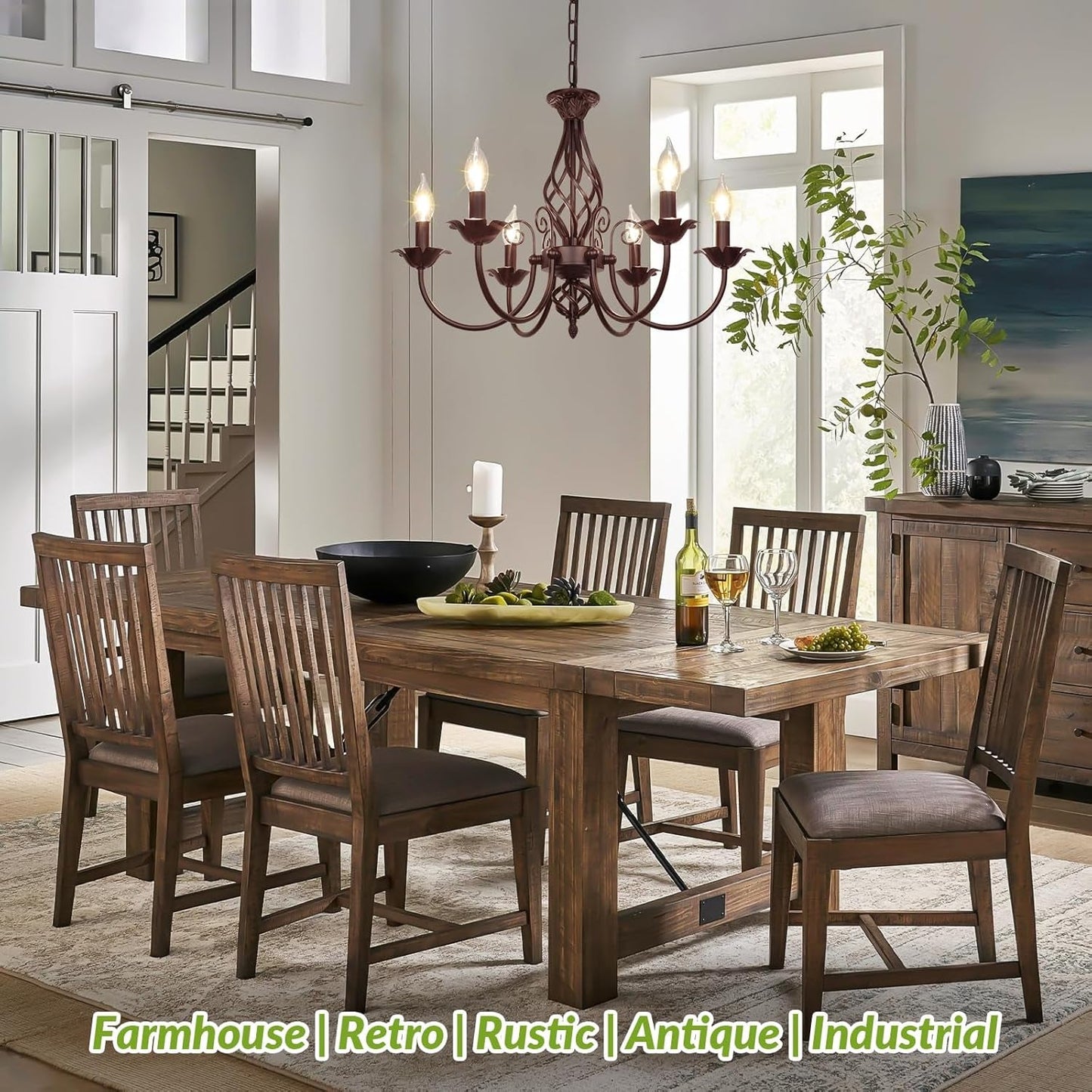 6-Light Farmhouse Candle Chandelier for Living Room, Rustic Industrial