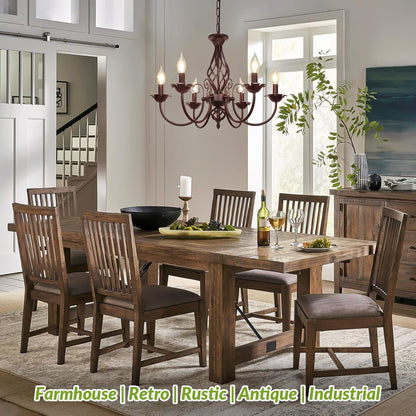 6-Light Farmhouse Candle Chandelier for Living Room, Rustic Industrial