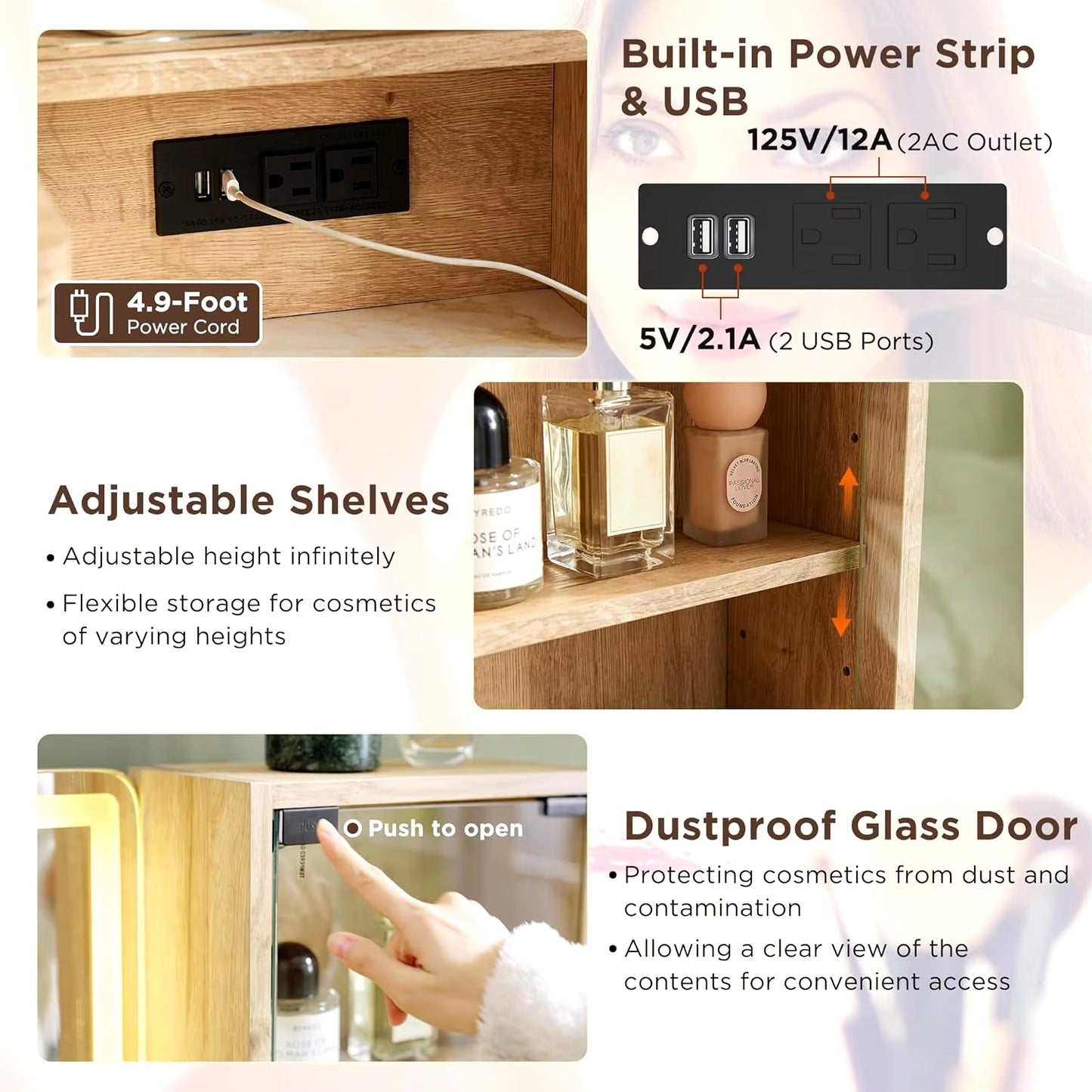 48" Modern Fluted Makeup Vanity Desk with Large 36" Mirror & Lights,