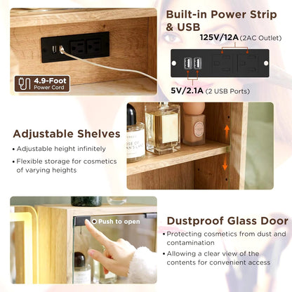 48" Modern Fluted Makeup Vanity Desk with Large 36" Mirror & Lights,