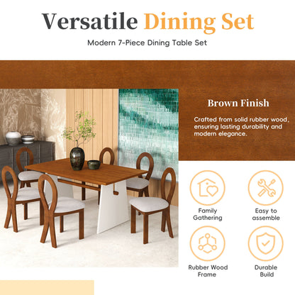 Modern 7-Piece Dining Table Set with Trestle Dining Table and 6