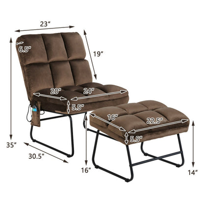 Velvet Massage Recliners with Ottoman Remote Control and Side Pocket