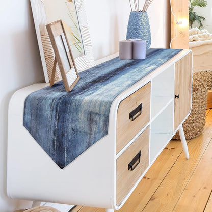 Blue and Grey Table Runner,Abstract Modern Art Burlap Table Runners for Table Dresser Runner Farmhouse Style for Dinner Party Holidays Home Decoration (Blue Grey, 13"X 71")