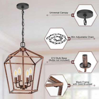 Chandelier for Dining Room, 4-Light Rustic Chandelier Fixtures,