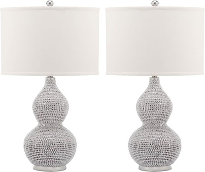 SAFAVIEH Lighting Collection Nicole Modern Silver Bead Base/ Black Shade 25-Inch Bedroom Living Room Home Office Desk Nightstand Table Lamp Set of 2 (LED Bulbs Included)