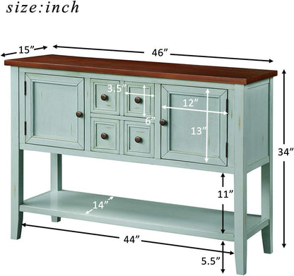 Cambridge Series Sideboard Table with Bottom Shelf, Antique Blue
