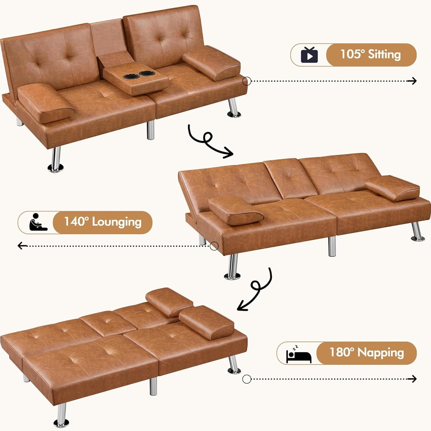 Convertible Sofa Bed Adjustable Couch Sleeper Modern Faux Leather Home