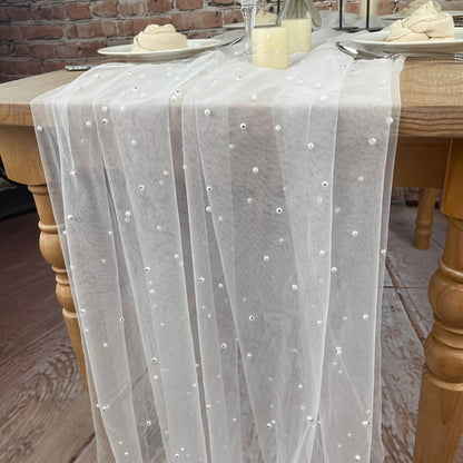 Elegant White Pearl Table Runner for Weddings  Events