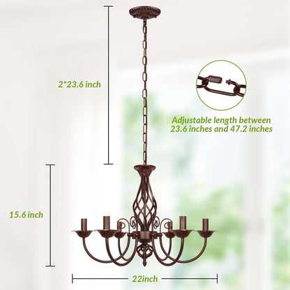 6-Light Farmhouse Candle Chandelier for Living Room, Rustic Industrial