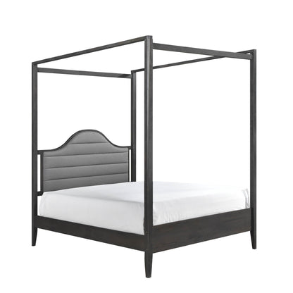 Upholstery Headboard Canopy Queen Bed 1pc Wooden Bedroom Furniture