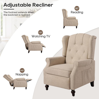 Wingback Recliner Chair with Massage and Heat, Tufted Push-Back, Ergonomic Support