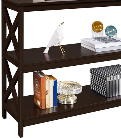 3-Tier Espresso Console Table with Storage Shelves