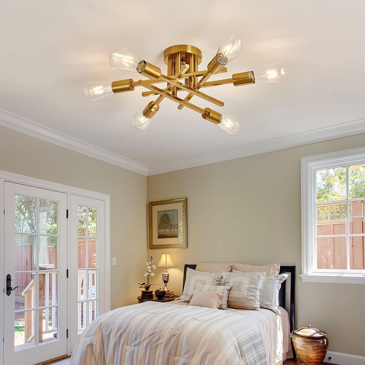 6-Lights Semi Flush Mount Ceiling Light Fixture Gold Modern Matte