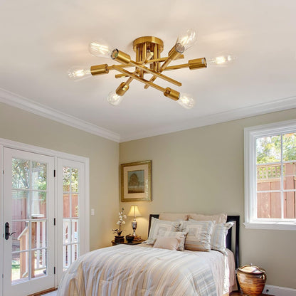 6-Lights Semi Flush Mount Ceiling Light Fixture Gold Modern Matte