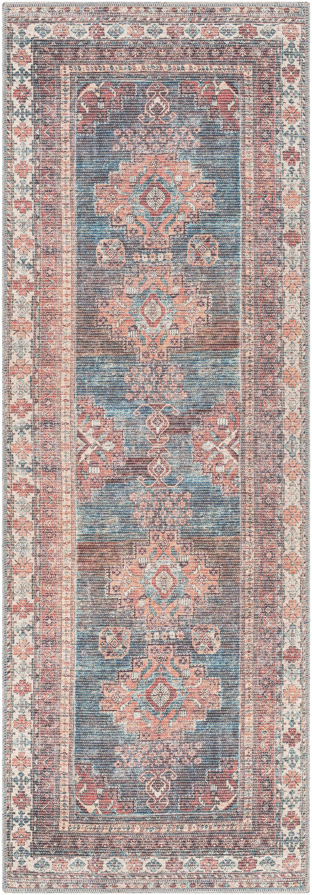 Baltinglass Rust & Blue Washable Area Rug