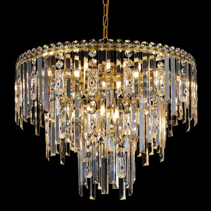 Black Crystal Chandeliers Modern round Chandeliers 20" Dimmable 9 Lights Ceiling Pendant Light Fixtures 3 Tiers Luxury Raindrop for Living Room Dining Room Bedroom Foyer