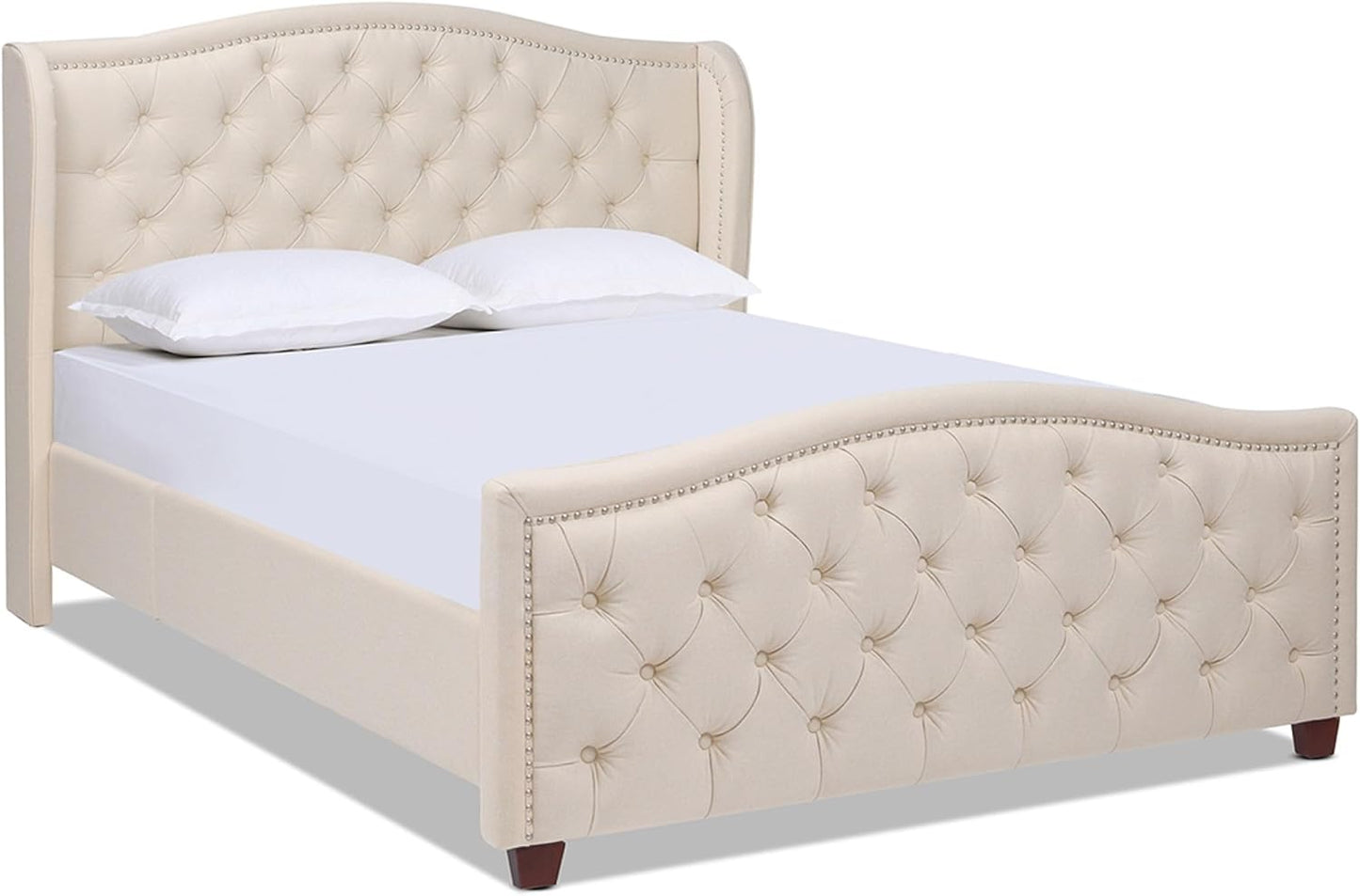 Jennifer Taylor Home Marcella Upholstered Shelter Headboard Bed Set, Queen, Olive Green Performance Velvet