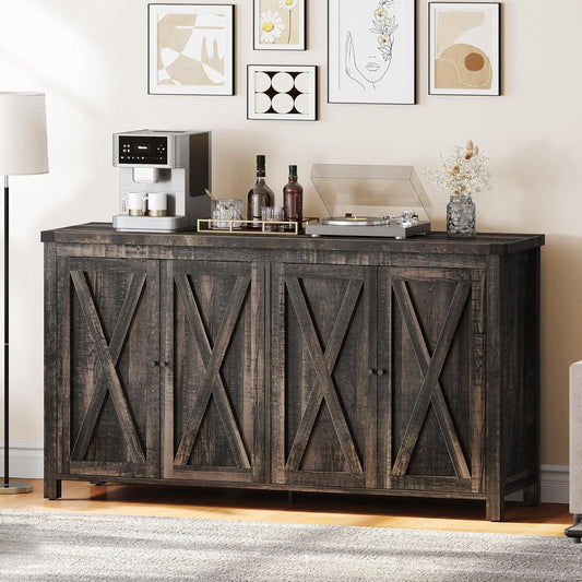 Farmhouse Sideboard Buffet Cabinet with Storage with 4 Doors, 55''