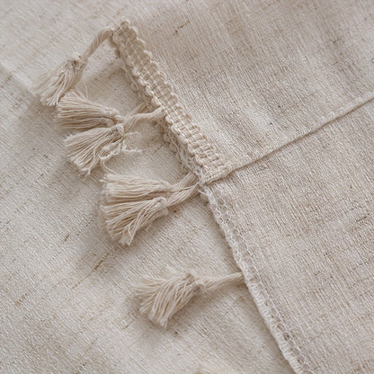 Elegant Beige Sheer Curtain with Tassel Vintage Style