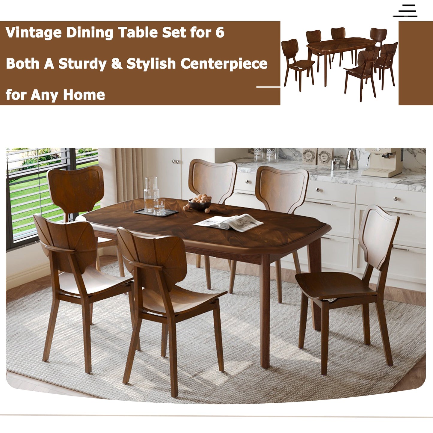 Vintage-Style Solid Wood Dining Table Set with Classic Dining Chairs for Home