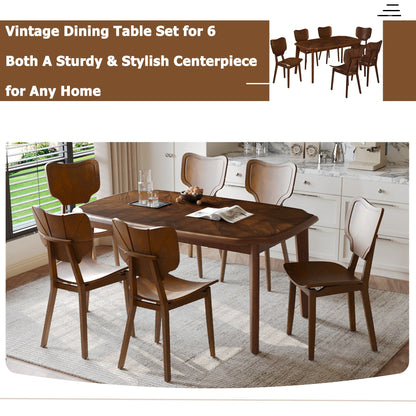 Vintage-Style Solid Wood Dining Table Set with Classic Dining Chairs for Home