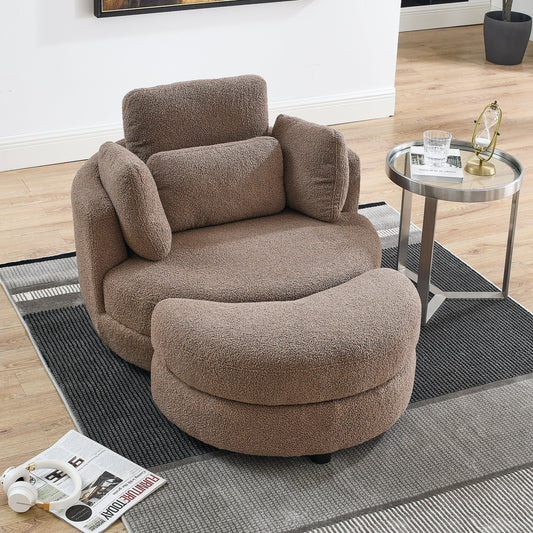 Oversized Swivel Chair with Moon Storage Ottoman for Living Room Seating