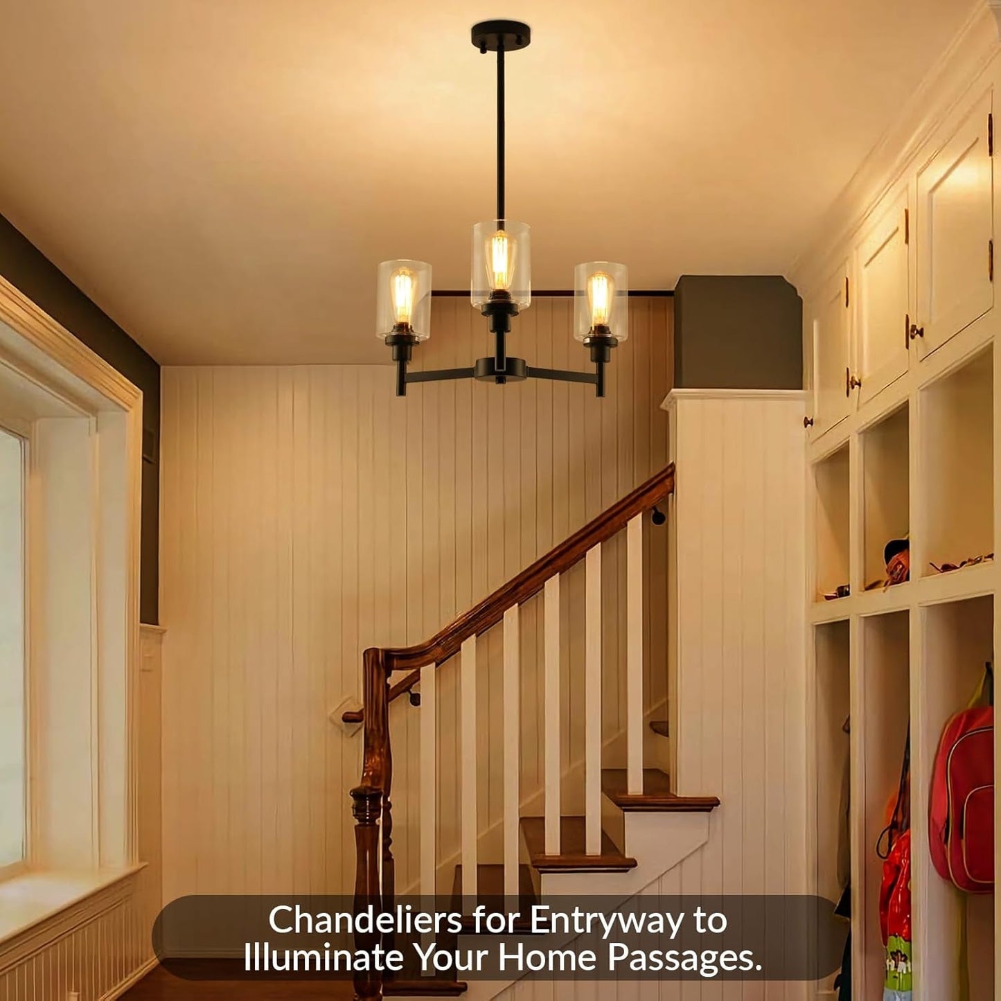 3 Lights Black Chandeliers for Dining Room Light Fixture over Table,