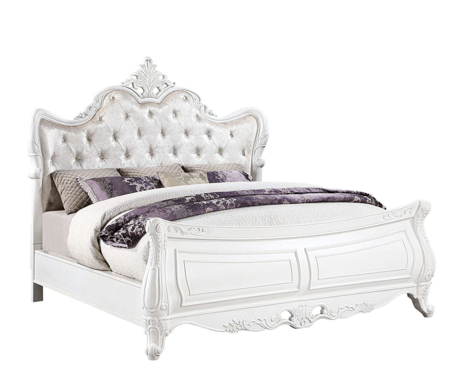 Opulence Modern Style Queen Bed Made with Wood in Pearl White