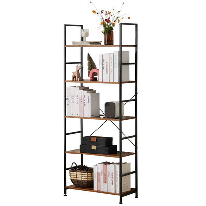 5 Tier Bookcase Bookshelf Modern Book Case for Books Corner Storage Organizer for Bedroom Home Office Kitchen Living Room