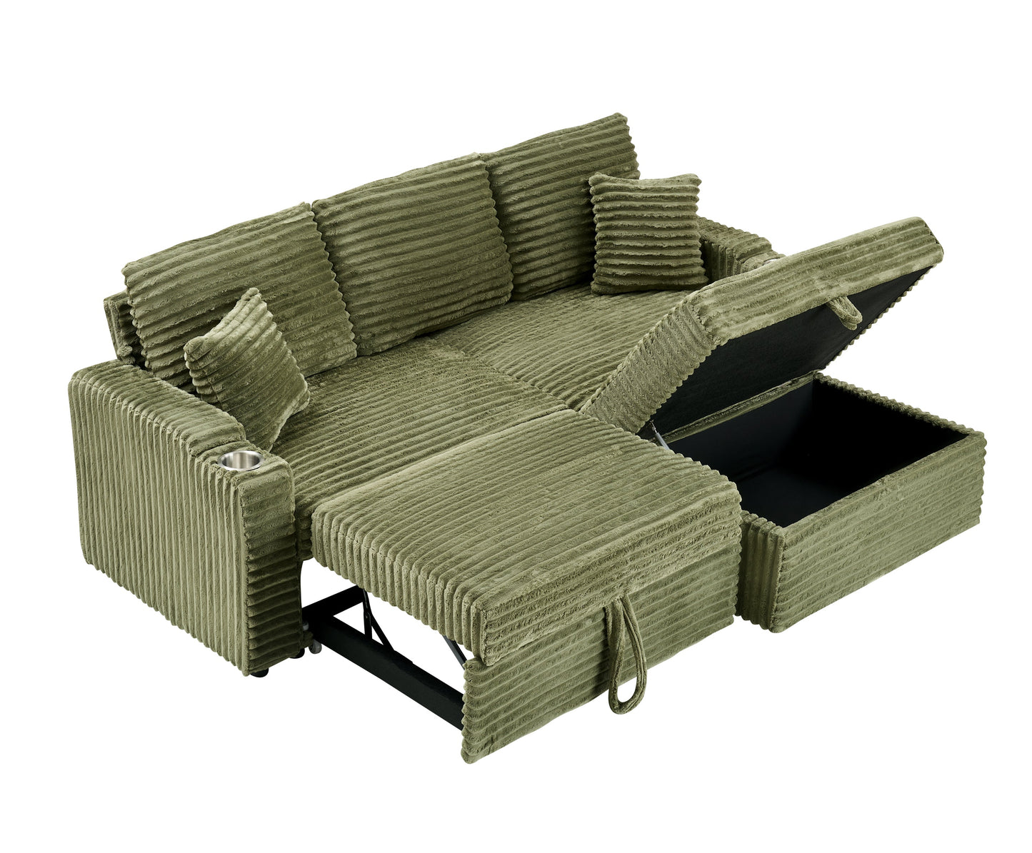 An 80-inch foldable and hidden chaise longue with cup holders, a