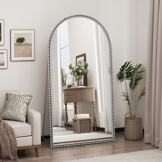 Iron Arch Retro Full Length Mirror With Supporting Feet, For Living Room, Bedroom (Silver)