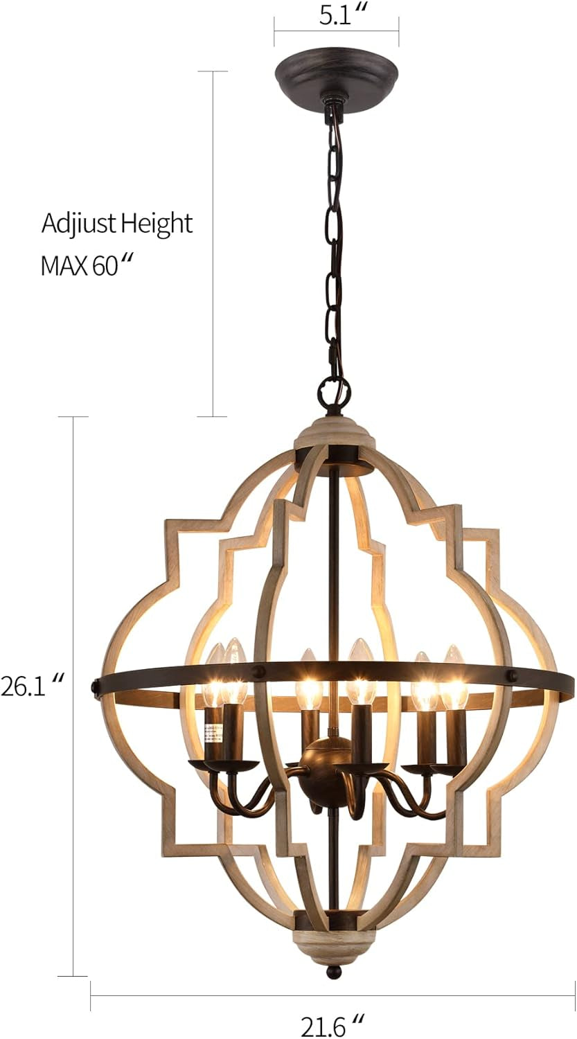 Rustic Antique Orb Chandelier Farmhouse Vintage 6-Lights Oak White