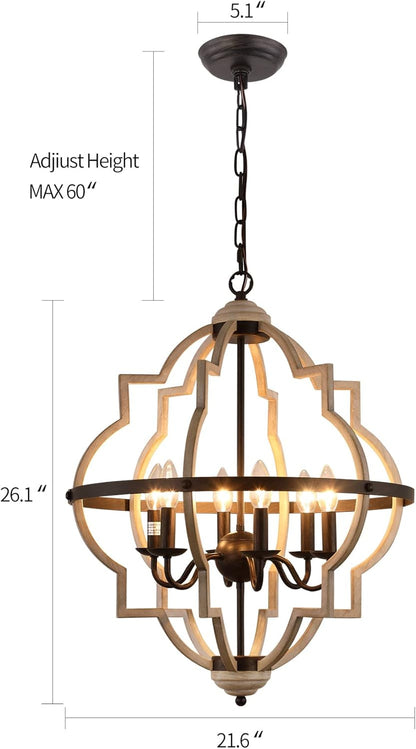 Rustic Antique Orb Chandelier Farmhouse Vintage 6-Lights Oak White