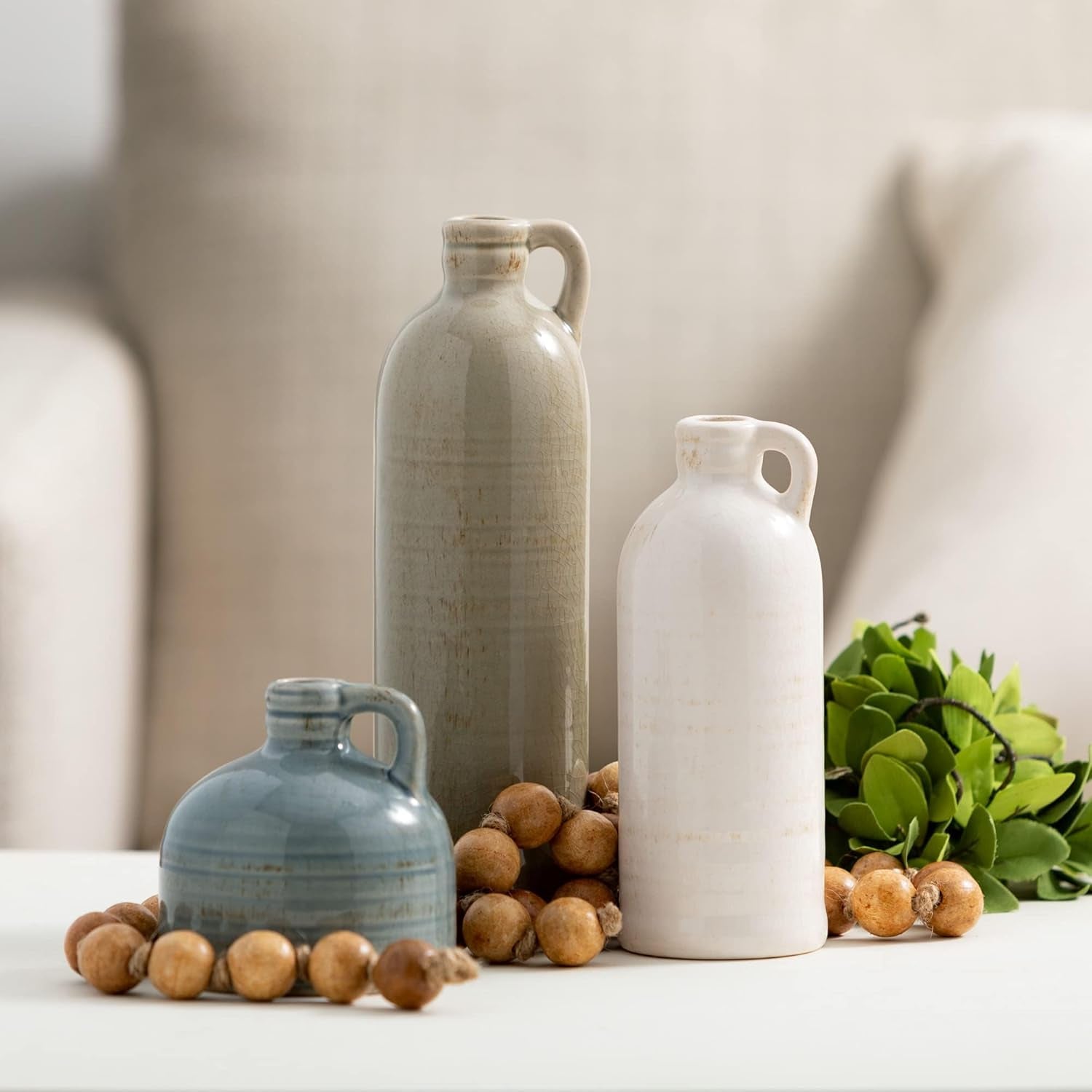 Sullivans Ceramic Jug Vase Set, Farmhouse Decor, Kitchen, Bedroom, Office, Living Room, Bathroom, & Coffee Table Centerpiece Decorations, Vases for Decor, Mantle & Shelf (CM2431)