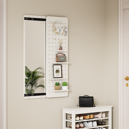 Wall Mounted Full Length Mirror with Shelf and Hook Multifunctional Design Panel